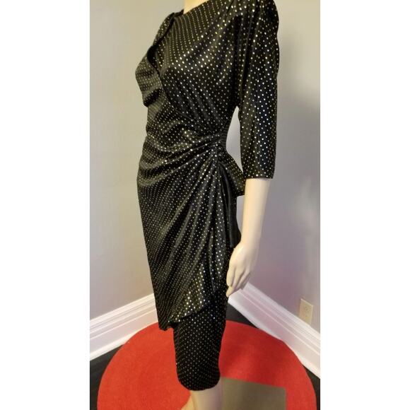 70s Vintage Joni Blair of California Black & Gold Wrap Dress - M - Picture 1 of 6